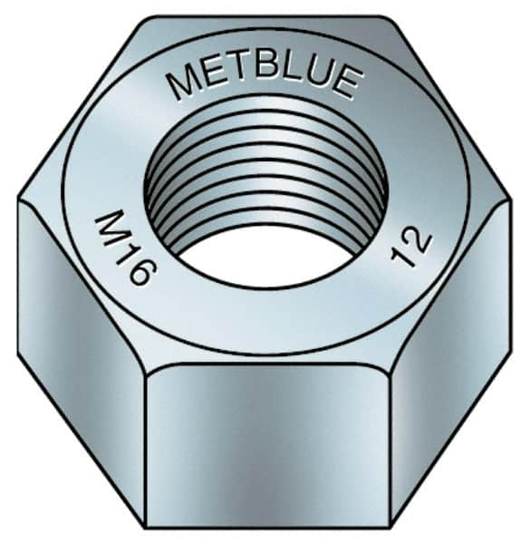 Value Collection - M16x2.00 Metric Coarse Steel Right Hand Hex Nut - 24mm Across Flats, 13mm High, Metric Blue Finish - Makers Industrial Supply