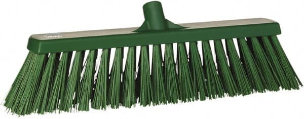 Vikan - 19" Heavy Duty Synthetic Push Broom - 2" Bristle Length, Plastic Block, European Threaded Handle Connection - Makers Industrial Supply