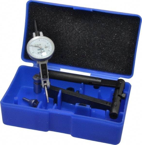 Fowler - 12 Piece, 0" to 0.06" Measuring Range, 1" Dial Diam, 0-15-0 Dial Reading, Horizontal White Dial Test Indicator Kit - 5/8" Contact Point Length, 0.04, 0.08 & 0.12" Ball Diam, 0.0005" Dial Graduation - Makers Industrial Supply