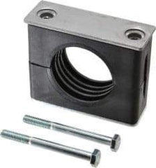 HYDAC - 3.46" Wide x 2.83" High x 1.18" Deep, Polypropylene Standard Duty Vibration-Control Clamp - Carbon Steel Plate, For 1-1/2" Pipe, Mount with Weld Plate, Top Plate, Plastic Clamp Pair, Bolts - Makers Industrial Supply