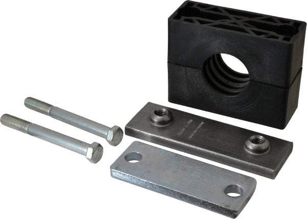 HYDAC - 5.51" Wide x 4.33" High x 1.77" Deep, Polypropylene Heavy Duty Vibration-Control Clamp - Carbon Steel Plate, Mount with Weld Plate, Top Plate, Plastic Clamp Pair, Bolts - Makers Industrial Supply