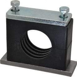 HYDAC - 5.51" Wide x 4.33" High x 1.77" Deep, Polypropylene Heavy Duty Vibration-Control Clamp - Carbon Steel Plate, For 2" Pipe, Mount with Weld Plate, Top Plate, Plastic Clamp Pair, Bolts - Makers Industrial Supply