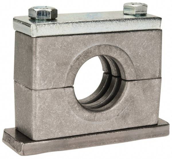 HYDAC - 3.94" Wide x 2.99" High x 1.18" Deep, Aluminum Heavy Duty Vibration-Control Clamp - Carbon Steel Plate, For 1" Pipe, Mount with Weld Plate, Top Plate, Plastic Clamp Pair, Bolts - Makers Industrial Supply