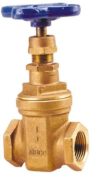 NIBCO - 1-1/4" Pipe, Class 150, Threaded Bronze Solid Wedge Stem Gate Valve - 300 WOG, 150 WSP, Screw-In Bonnet - Makers Industrial Supply