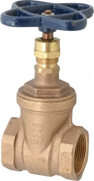 NIBCO - 1-1/2" Pipe, Class 150, Threaded Bronze Solid Wedge Stem Gate Valve - 300 WOG, 150 WSP, Screw-In Bonnet - Makers Industrial Supply