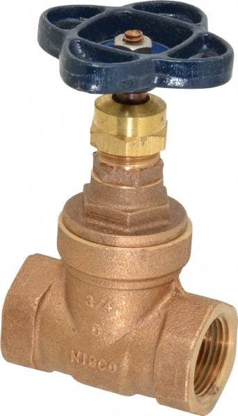 NIBCO - 3/4" Pipe, Class 150, Threaded Bronze Solid Wedge Stem Gate Valve - 300 WOG, 150 WSP, Screw-In Bonnet - Makers Industrial Supply