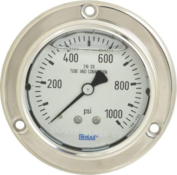 Wika - 2-1/2" Dial, 1/4 Thread, 0-1,000 Scale Range, Pressure Gauge - Lower Back Connection Mount, Accurate to 2-1-2% of Scale - Makers Industrial Supply