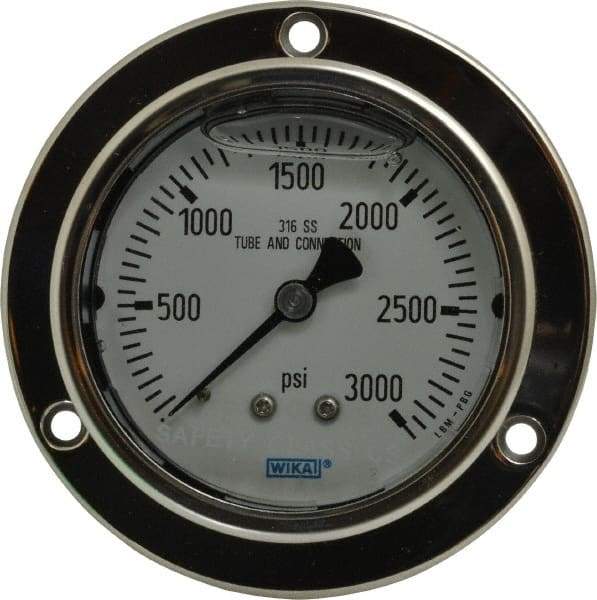 Wika - 2-1/2" Dial, 1/4 Thread, 0-3,000 Scale Range, Pressure Gauge - Lower Back Connection Mount, Accurate to 2-1-2% of Scale - Makers Industrial Supply