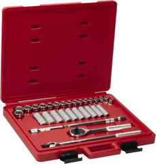 Proto - 31 Piece 1/2" Drive Chrome Finish Deep Well Socket Set - 12 Points, 10mm to 26mm Range, Metric Measurement Standard - Makers Industrial Supply