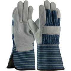 ‎82-7663/L Split Leather Palm - Silver Series - A/B Select Shoulder - Bl./Green Striped - Rubberized GT - Exact Industrial Supply