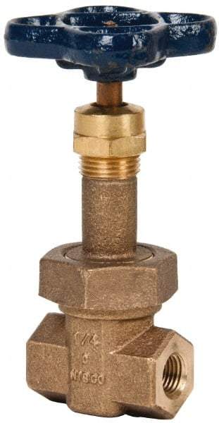 NIBCO - 1/4" Pipe, Class 300, Threaded Bronze Alloy Solid Wedge Rising Stem Gate Valve - 600 WOG, 300 WSP, Union Bonnet - Makers Industrial Supply