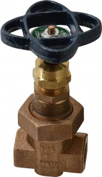 NIBCO - 1/4" Pipe, Class 300, Threaded Bronze Alloy Solid Wedge Stem Gate Valve - 600 WOG, 300 WSP, Union Bonnet - Makers Industrial Supply