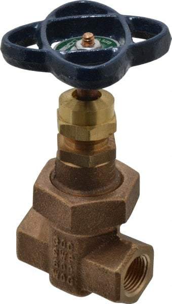 NIBCO - 3/8" Pipe, Class 300, Threaded Bronze Alloy Solid Wedge Stem Gate Valve - 600 WOG, 300 WSP, Union Bonnet - Makers Industrial Supply