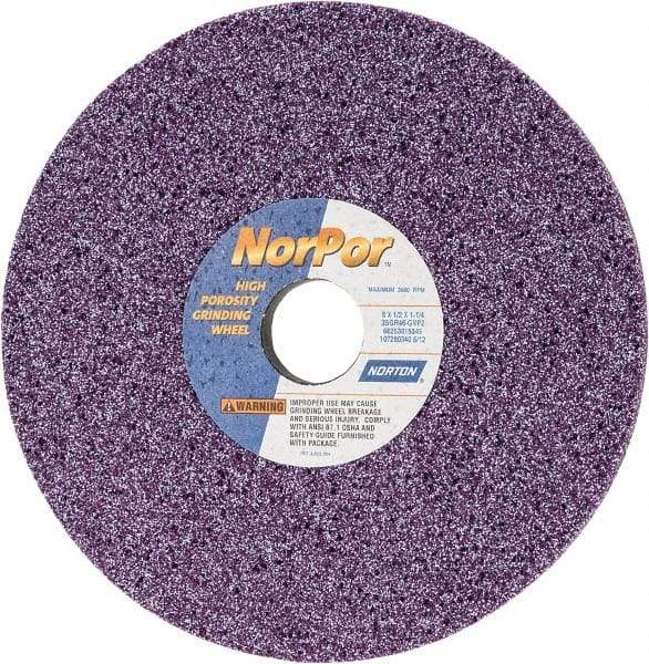 Norton - 8" Diam x 1-1/4" Hole x 1/2" Thick, G Hardness, 46 Grit Surface Grinding Wheel - Ceramic, Type 1, Coarse Grade, 3,600 Max RPM, Vitrified Bond, No Recess - Makers Industrial Supply