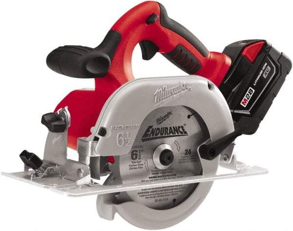 Milwaukee Tool - 28 Volt, 6-1/2" Blade, Cordless Circular Saw - 4,200 RPM, 2 Lithium-Ion Batteries Included - Makers Industrial Supply