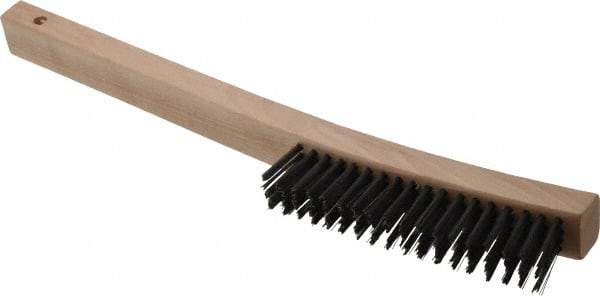 Weiler - 4 Rows x 18 Columns Steel Scratch Brush - 6" Brush Length, 14" OAL, 1-3/16" Trim Length, Wood Curved Handle - Makers Industrial Supply
