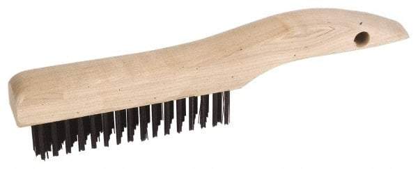 Weiler - 2 Rows x 17 Columns Steel Scratch Brush - 5" Brush Length, 10" OAL, 1-3/16" Trim Length, Wood Shoe Handle - Makers Industrial Supply