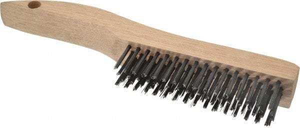 Weiler - 4 Rows x 16 Columns Steel Scratch Brush - 5" Brush Length, 10" OAL, 1-3/16" Trim Length, Wood Shoe Handle - Makers Industrial Supply
