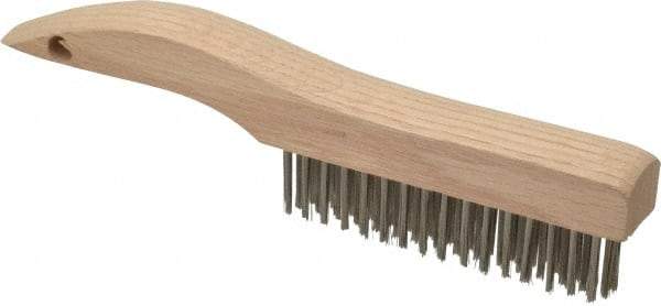 Weiler - 4 Rows x 16 Columns Stainless Steel Scratch Brush - 5" Brush Length, 10" OAL, 1-3/16" Trim Length, Wood Shoe Handle - Makers Industrial Supply