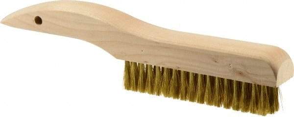 Weiler - 4 Rows x 18 Columns Brass Plater Brush - 5" Brush Length, 10" OAL, 1" Trim Length, Wood Shoe Handle - Makers Industrial Supply