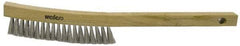 Weiler - 4 Rows x 19 Columns Stainless Steel Plater Brush - 5-1/2" Brush Length, 13" OAL, 1" Trim Length, Wood Curved Handle - Makers Industrial Supply