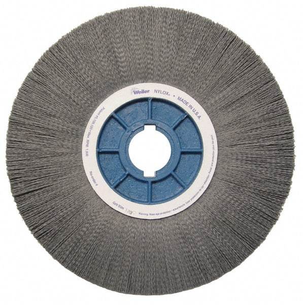 Weiler - 14" OD, 2" Arbor Hole, Crimped Nylon Wheel Brush - 1-1/8" Face Width, 3-3/4" Trim Length, 0.04" Filament Diam, 1,800 RPM - Makers Industrial Supply