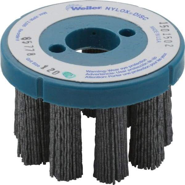 Weiler - 3" 120 Grit Silicon Carbide Crimped Disc Brush - Fine Grade, Plain Hole Connector, 1-1/2" Trim Length, 7/8" Arbor Hole - Makers Industrial Supply