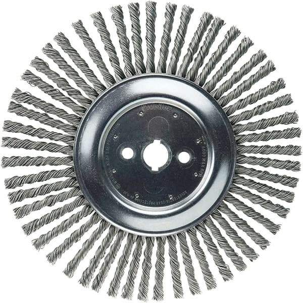 Weiler - 12" OD, 1" Arbor Hole, Stringer Bead Steel Wheel Brush - 3/8" Face Width, 2-3/4" Trim Length, 6,000 RPM - Makers Industrial Supply