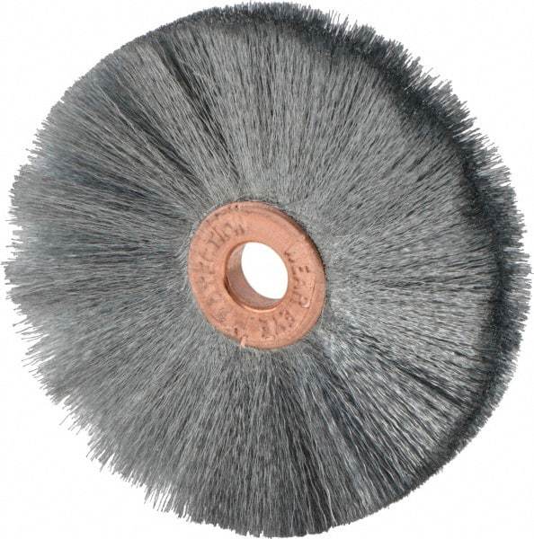 Weiler - 2" OD, 1/4" Arbor Hole, Crimped Steel Wheel Brush - 3/8" Face Width, 3/4" Trim Length, 0.003" Filament Diam, 20,000 RPM - Makers Industrial Supply