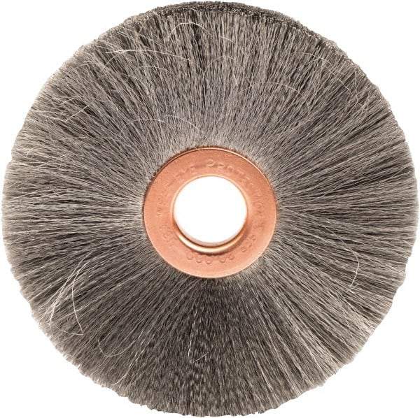 Weiler - 3" OD, 1/2" Arbor Hole, Crimped Steel Wheel Brush - 5/8" Face Width, 1" Trim Length, 0.003" Filament Diam, 20,000 RPM - Makers Industrial Supply