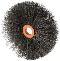 Weiler - 4" OD, 1/2" Arbor Hole, Crimped Steel Wheel Brush - 1/2" Face Width, 1-1/2" Trim Length, 0.006" Filament Diam, 20,000 RPM - Makers Industrial Supply