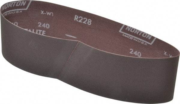 Norton - 3" Wide x 24" OAL, 240 Grit, Aluminum Oxide Abrasive Belt - Aluminum Oxide, Very Fine, Coated, Series R228 - Makers Industrial Supply