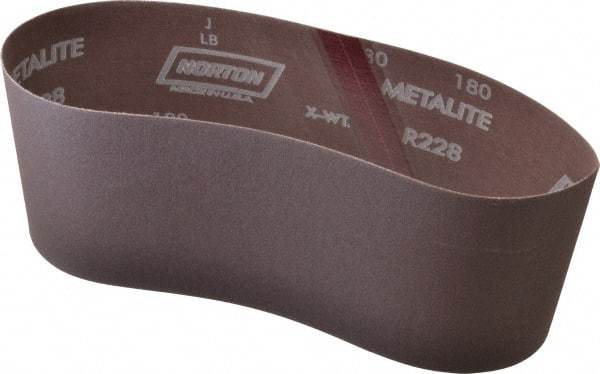 Norton - 4" Wide x 24" OAL, 180 Grit, Aluminum Oxide Abrasive Belt - Aluminum Oxide, Very Fine, Coated, Series R228 - Makers Industrial Supply