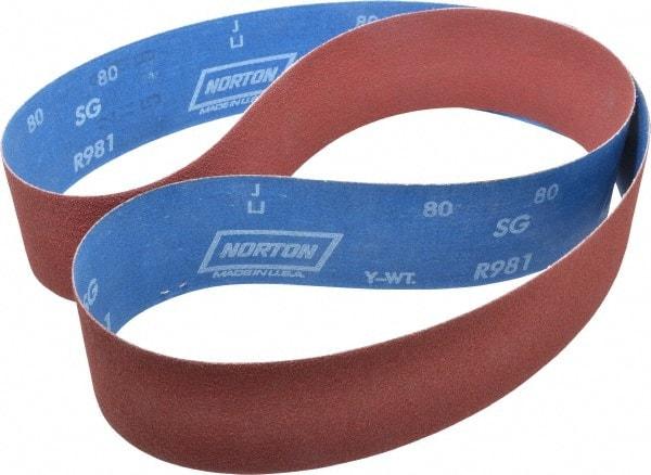 Norton - 2-1/2" Wide x 60" OAL, 80 Grit, Ceramic Abrasive Belt - Ceramic, Medium, Coated, Y Weighted Cloth Backing, Series R981 - Makers Industrial Supply