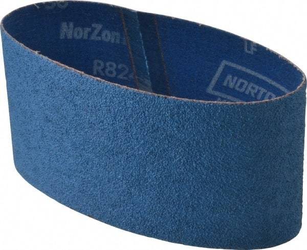 Norton - 3-1/2" Wide x 15-1/2" OAL, 50 Grit, Zirconia Alumina Abrasive Belt - Zirconia Alumina, Coarse, Coated, Y Weighted Cloth Backing, Series R824 - Makers Industrial Supply