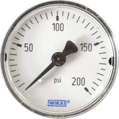 Wika - 2" Dial, 1/4 Thread, 0-200 Scale Range, Pressure Gauge - Center Back Connection Mount, Accurate to 3-2-3% of Scale - Makers Industrial Supply