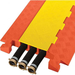 Checkers - 3 Channel, 3-1/4' Long, Yellow/Organge Polyurethane On Floor Cable Cover - Makers Industrial Supply