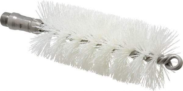 Schaefer Brush - 4-1/2" Long x 2" Diam Nylon Tube Brush - Single Spiral, 7" OAL, 0.022" Filament Diam, 1/4" Shank Diam - Makers Industrial Supply