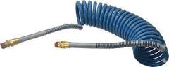 Parker - 3/8" ID, 1/2 x 1/2 Thread, 15' Long, Blue SAE J844 Type B Nylon Coiled & Self Storing Hose - 150 Max psi, Parker NTA Brass Fittings - Makers Industrial Supply