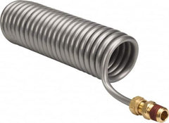 Parker - 0.17 ID, 1/4 x 1/4 Thread, 4-1/2' Long, Gray SAE J844 Type A Nylon Coiled & Self Storing Hose - 150 Max psi, Parker NTA Brass Fittings - Makers Industrial Supply