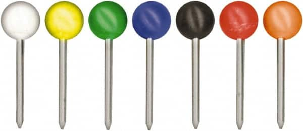 GEM - Black, Blue, Green, Orange, Red, White & Yellow Push Pins - Use with Walls, Map - Makers Industrial Supply