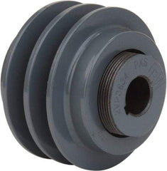 TB Wood's - 1/2" Inside Diam x 3.35" Outside Diam, 2 Groove, Variable Pitched Type 2 Sheave - Belt Sections 3L, 4L, A, 5L & B, 3" Sheave Thickness, 15/16" Side Groove Thickness 1-1/8 to 2" Face Width - Makers Industrial Supply