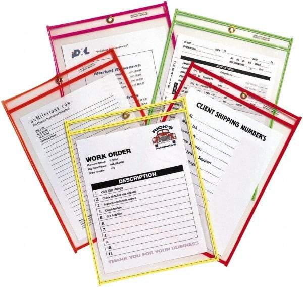 C-LINE - 10 Piece Neon Orange, Green, Red, Yellow & Pink Stitched Shop Ticket Holder - 12" High x 9" Wide - Makers Industrial Supply