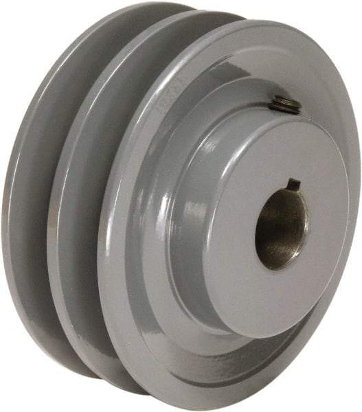 TB Wood's - 1-1/8" Bore, 1-3/16 Long, 4-3/4" Outside Diam, Finished Bore Two Groove V Belt Sheave - 1-3/4" Wide, 4.4 Belt Pitch B, 4" Pitch Diam of 4L Belt - Makers Industrial Supply