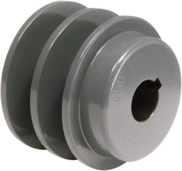 TB Wood's - 5/8" Bore, 15/16 Long, 2.85" Outside Diam, Finished Bore Two Groove V Belt Sheave - 1-3/8" Wide, 2.26" Pitch Diam of 3L Belt, 2.6" Pitch Diam of 4L Belt - Makers Industrial Supply