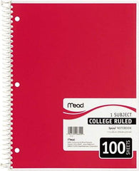 Mead - 100 Sheet, 8-1/2 x 11", College Ruled Spiral Bound Notebook - Red - Makers Industrial Supply