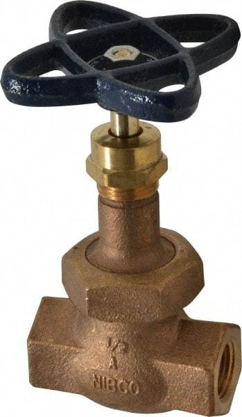 NIBCO - 1/2" Pipe, Threaded Ends, Bronze Integral Globe Valve - PTFE Disc, Union Bonnet, 600 psi WOG, 300 psi WSP, Class 300 - Makers Industrial Supply