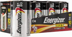 Energizer - Size D, Alkaline, 8 Pack, Standard Battery - 1.5 Volts, Flat Terminal, LR20, ANSI, IEC Regulated - Makers Industrial Supply