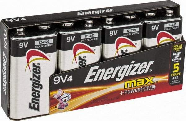 Energizer - Size 9V, Alkaline, 4 Pack, Standard Battery - 9 Volts, Miniature Snap Terminal, 6LR61, ANSI, IEC Regulated - Makers Industrial Supply