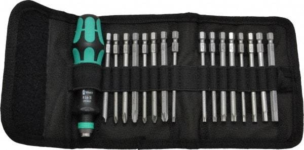 Wera - 17 Piece, 1/4" Drive Screwdriver Power Bit Set - #1, #2 & #3 Phillips, 3 to 6mm Hex, Tamperproof TR10 to TR30 Torx, #1, #2 & #3 Pozidriv, 1.0x5.5mm Slotted - Makers Industrial Supply